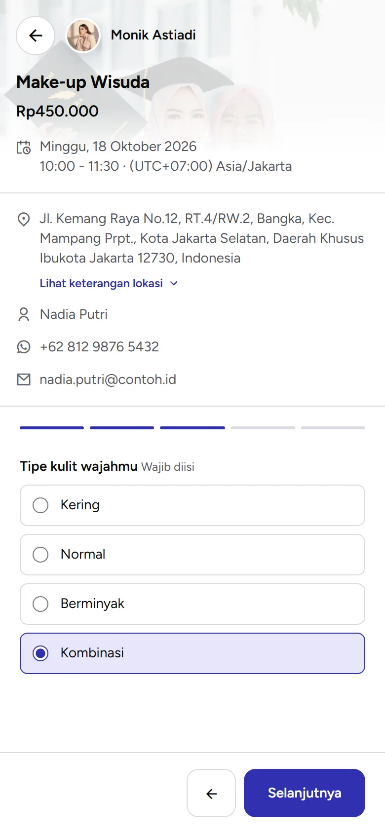 Tangkapan layar: langkah pertanyaan pilih satu, tampilan ponsel