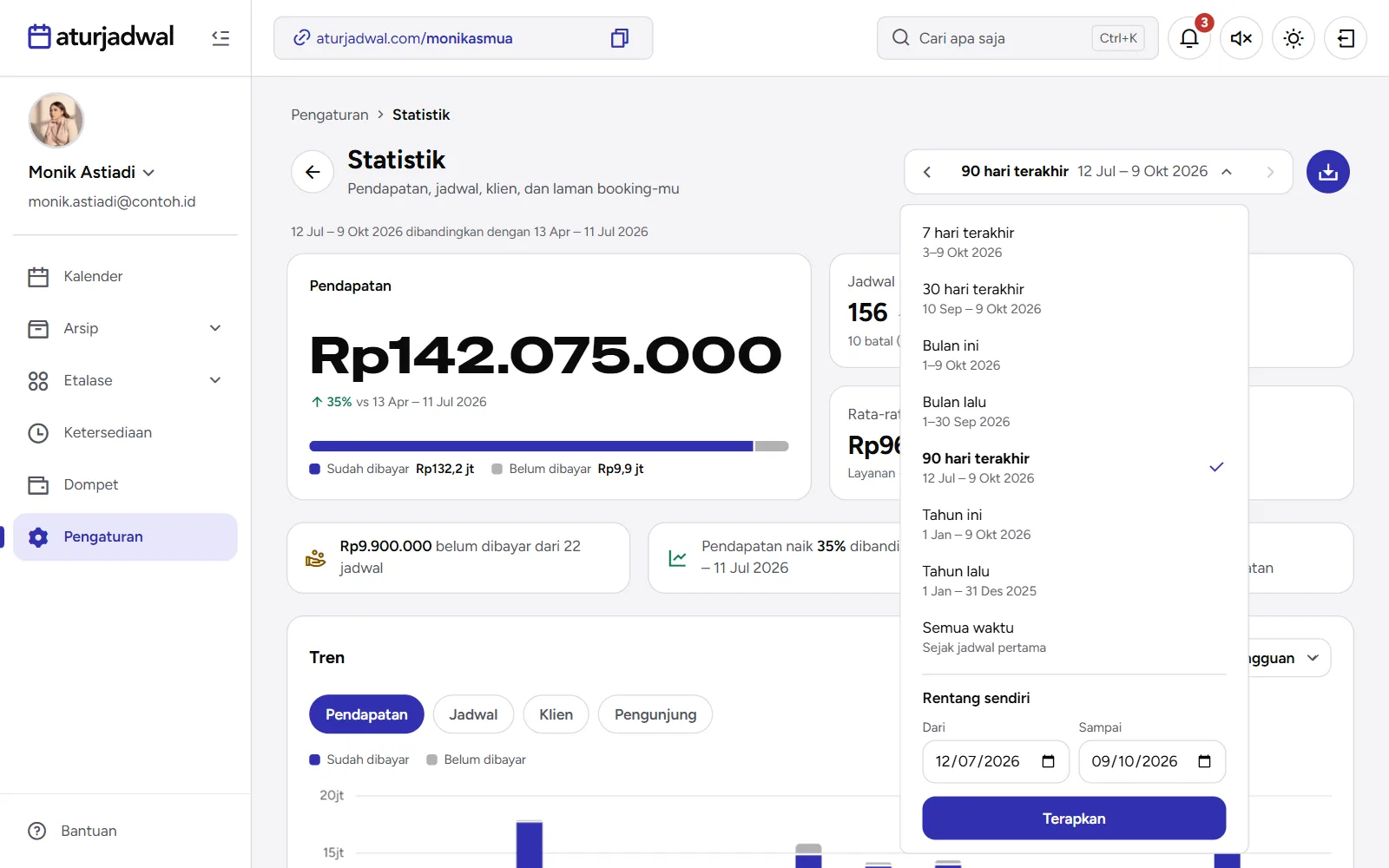 Tangkapan layar: pilihan periode Statistik, tampilan desktop