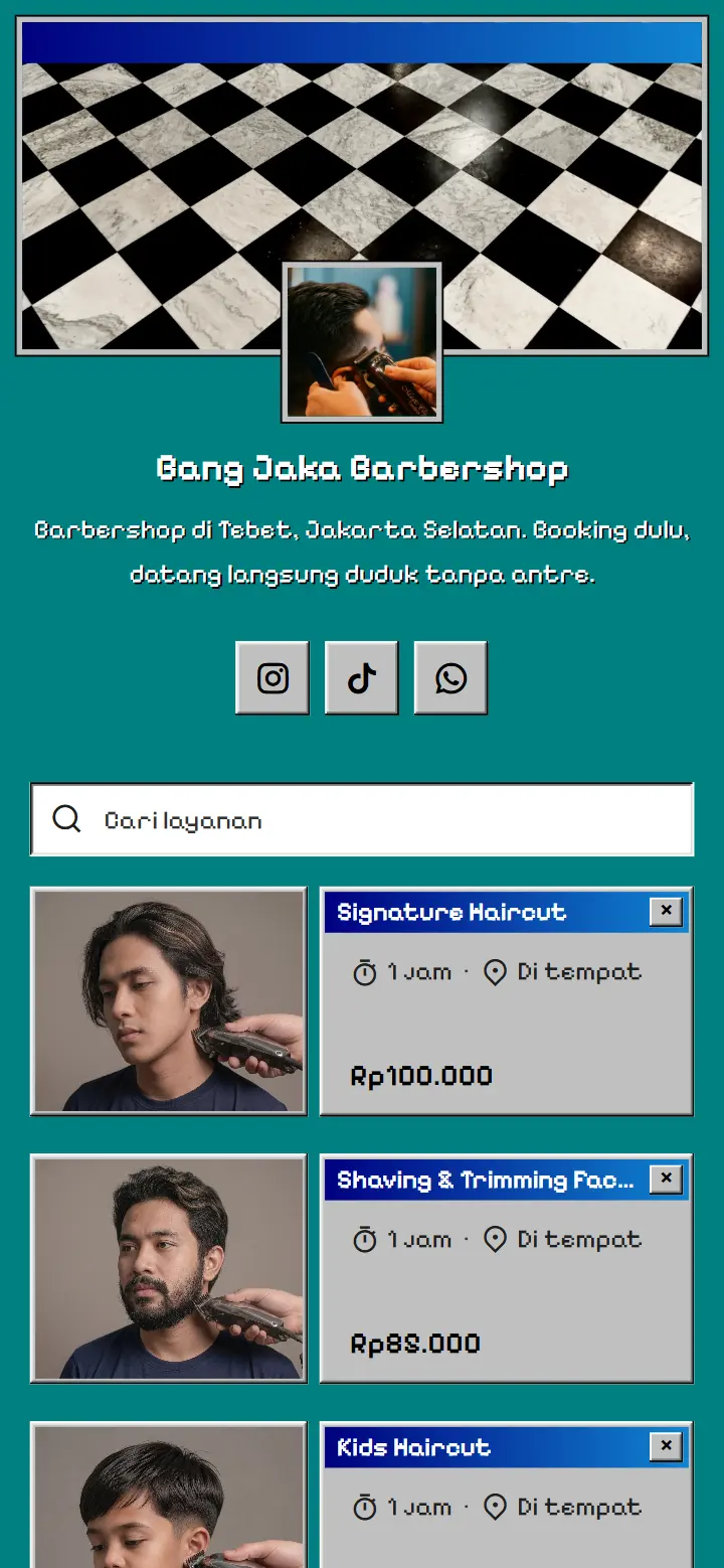 Contoh halaman booking barber dengan tema 95